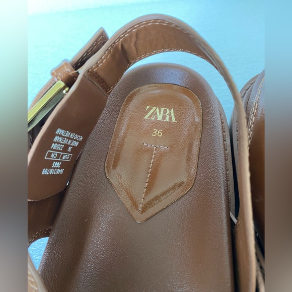Zara Brown Women's Faux Leather Flat Strappy Sandals Size 36 US 6 - Picture 9 of 13